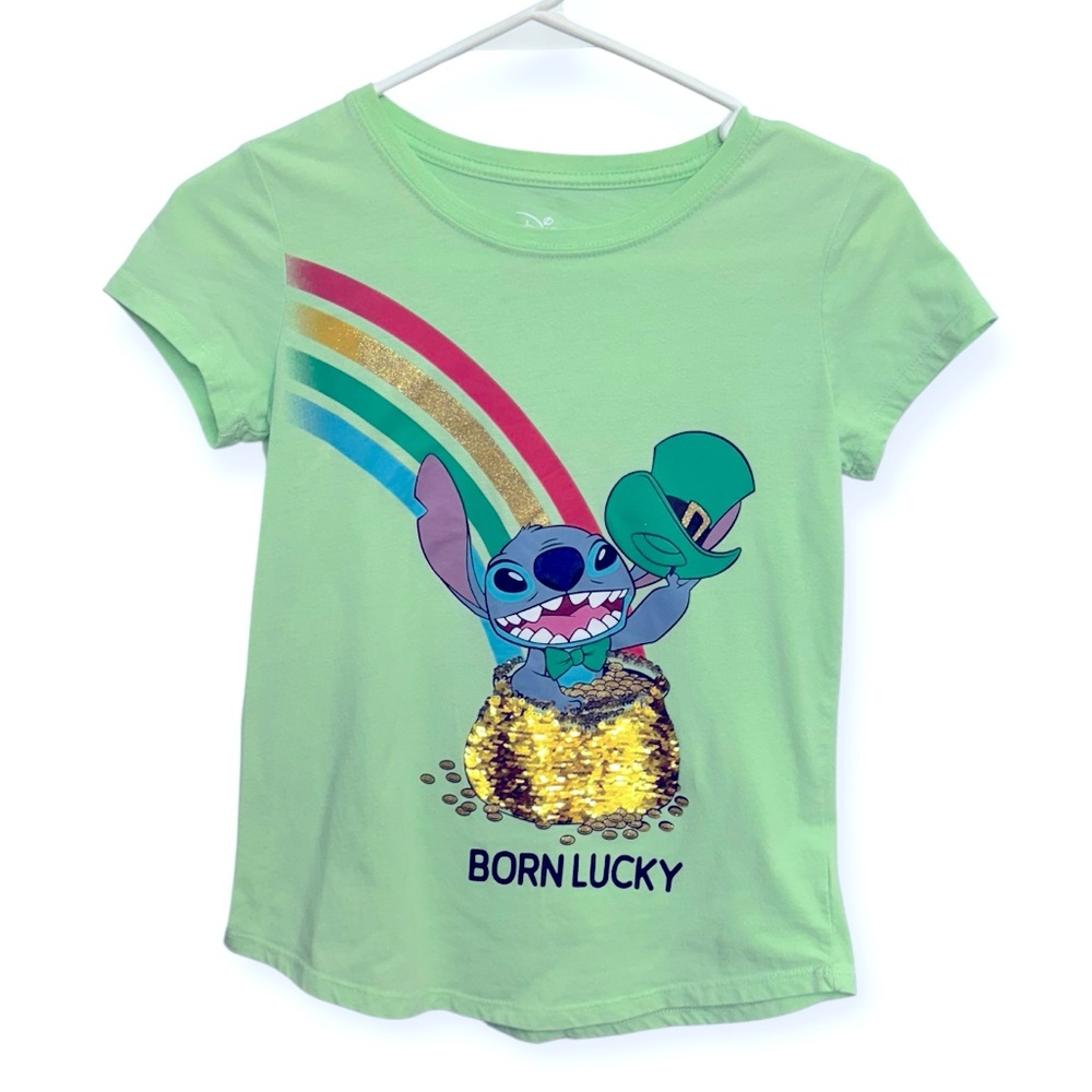 Disney Green T-Shirt with Rainbow and Stitch L10/12